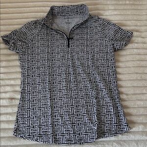 Blue & White Geometric Polo Shirt